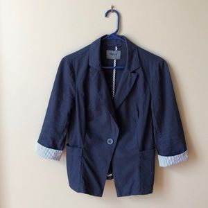 Navy Blue Linen 3/4 Sleeve Blazer by Only
